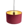 Zwarte hanglamp met velours kap rood met goud 35 cm - combi