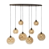 Art deco hanglamp donkerbrons met amber glas ovaal 8-lichts - sandra