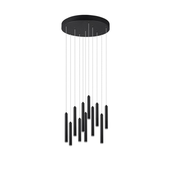 Hanglamp zwart rond incl. Led 3-staps dimbaar 11-lichts - tubas