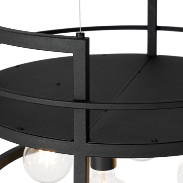 Industriële hanglamp zwart met rek rond 4-lichts - Cage Rack