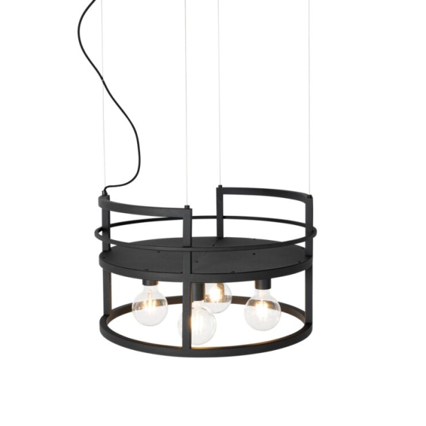 Industriële hanglamp zwart met rek rond 4-lichts - Cage Rack