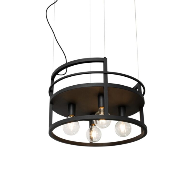 Industriële hanglamp zwart met rek rond 4-lichts - Cage Rack