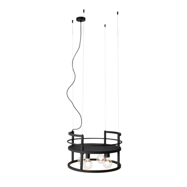 Industriële hanglamp zwart met rek rond 4-lichts - Cage Rack