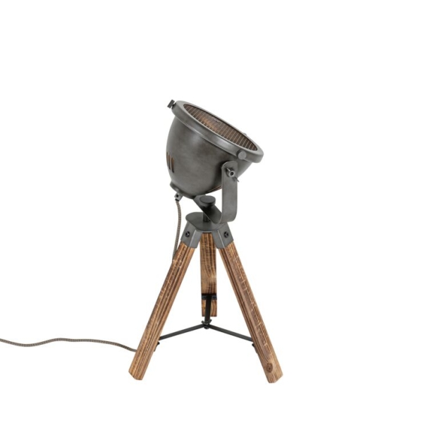 Industriële tafellamp tripod staal met hout kantelbaar - emado
