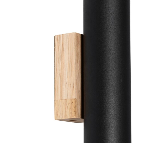 Moderne wandlamp zwart met hout 2-lichts - jeana