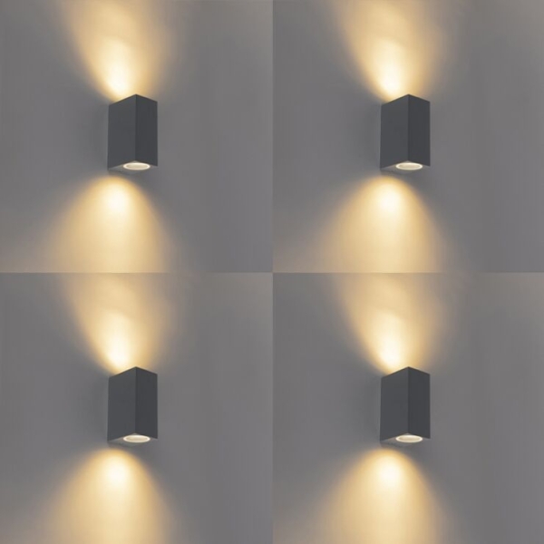 Set van 4 wandlampen donkergrijs 2-lichts ip44 - baleno