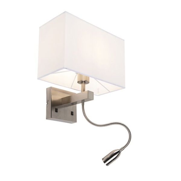 Smart wandlamp staal met kap creme wit incl. Wifi p45 - bergamo