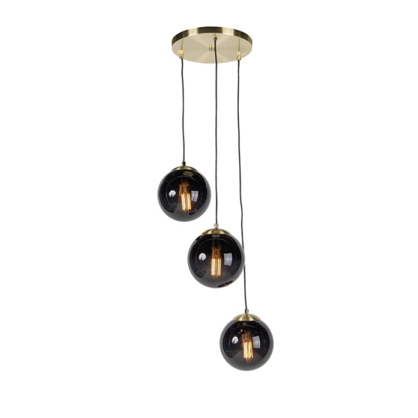 Smart hanglamp messing met zwart glas incl. 3 wifi st64 - pallon