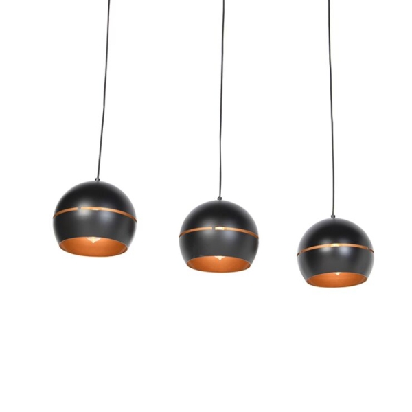 Smart hanglamp zwart met gouden binnenkant 3-lichts incl. Wifi st64 - buell
