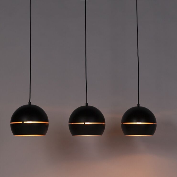 Smart hanglamp zwart met gouden binnenkant 3 lichts incl. Wifi st64 buell 14
