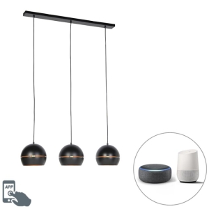 Smart hanglamp zwart met gouden binnenkant 3-lichts incl. Wifi ST64 - Buell