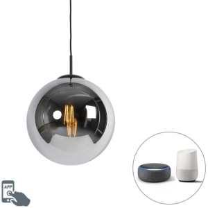 Smart hanglamp zwart met smoke glas 30 cm incl. Wifi ST64 - Pallon