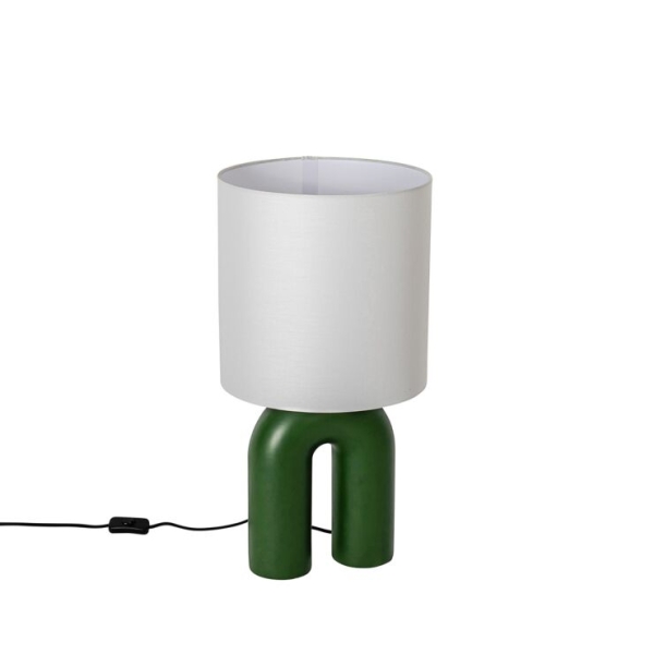 Design tafellamp groen met linnen kap wit - lotti
