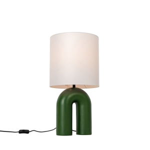 Design tafellamp groen met linnen kap wit - Lotti