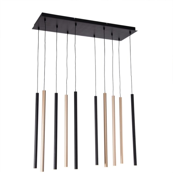 Hanglamp zwart met messing incl. Led dimbaar 10-lichts - bea