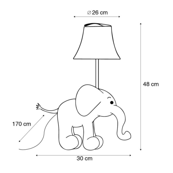Kinder tafellamp olifant grijs - bobby