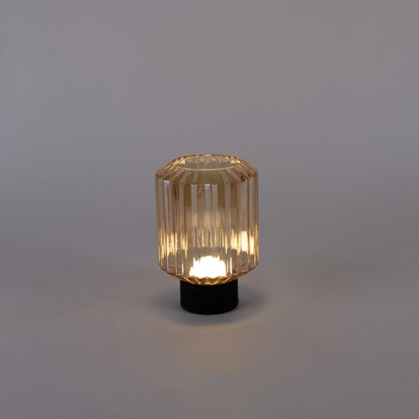 Moderne tafellamp zwart met amber glas oplaadbaar - Millie