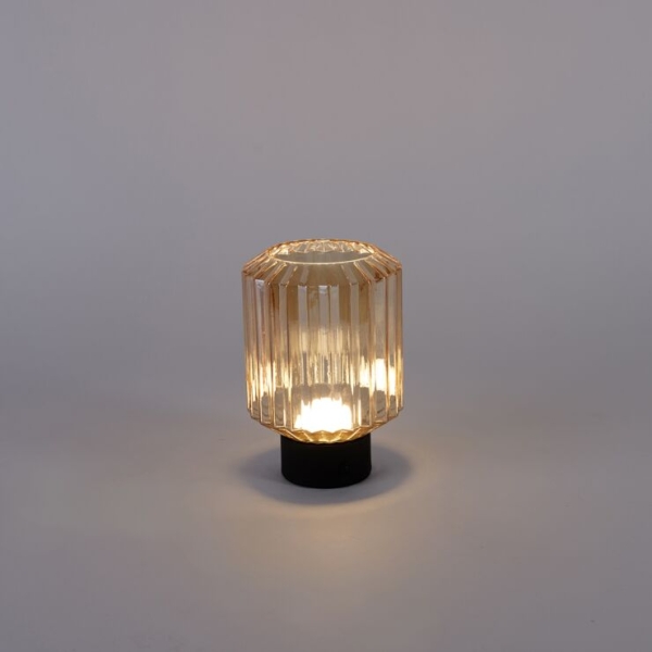 Moderne tafellamp zwart met amber glas oplaadbaar - Millie