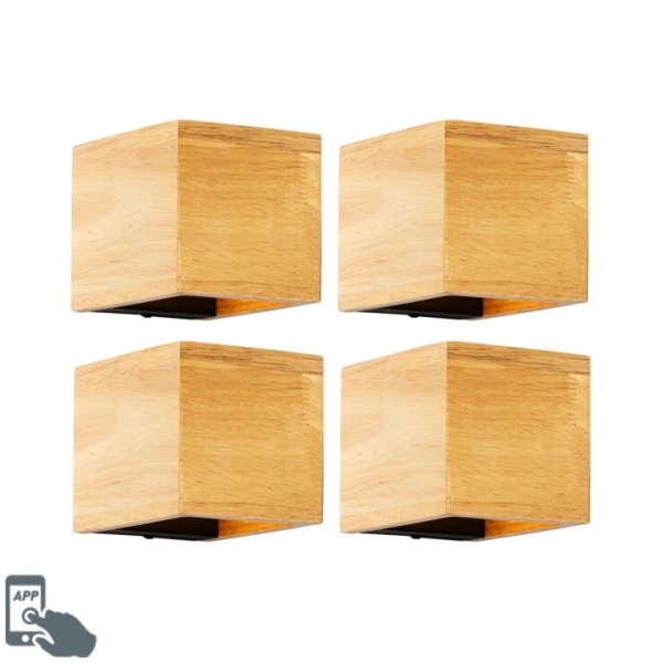 Set van 4 smart wandlamp eiken hout 8 cm incl. LED - Transfer