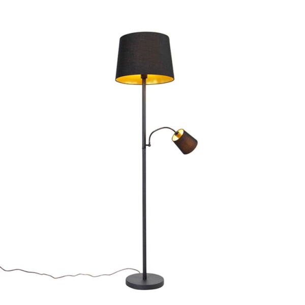 Smart vloerlamp zwart met goud incl. Wifi a60 en e14 - retro
