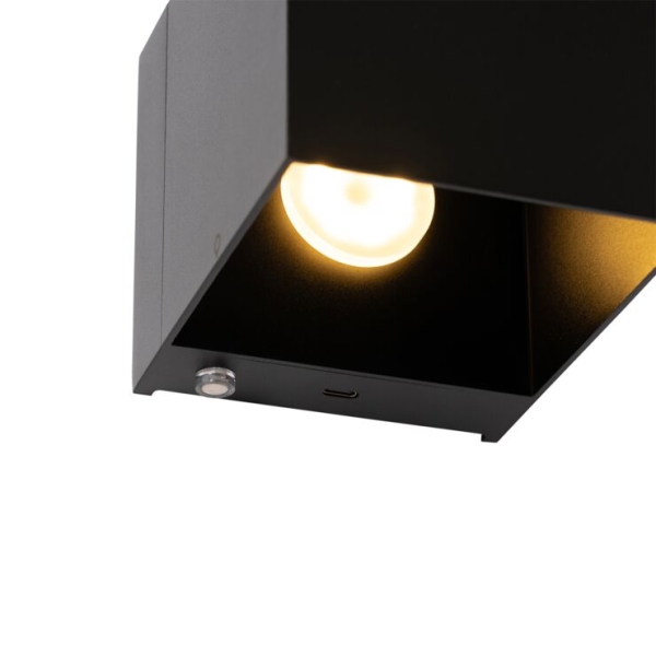 Wandlamp zwart incl. LED en touch dimmer oplaadbaar - Joris