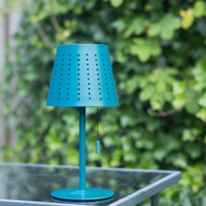 Buiten tafellamp blauw incl. LED 3-staps dimbaar oplaadbaar en solar - Ferre