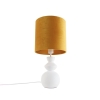 Design tafellamp wit velours kap geel met goud 25 cm - alisia