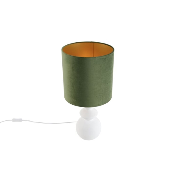 Design tafellamp wit velours kap groen met goud 25 cm - alisia