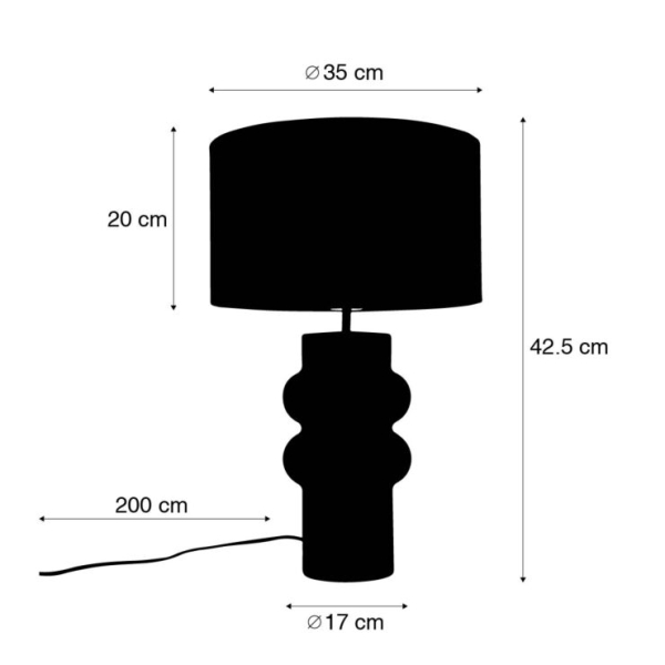 Design tafellamp zwart stoffen kap lichtgrijs 35 cm - alisia