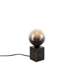 Landelijke tafellamp hout zwart incl. LED G125 - Bloc