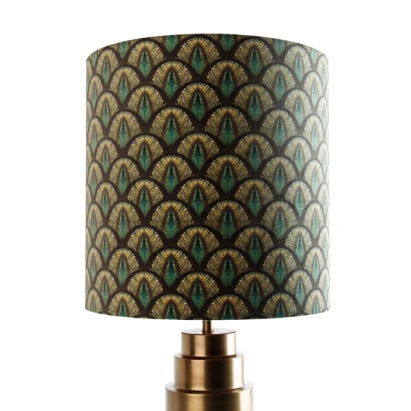 Tafellamp brons velours kap pauw design 40 cm - bruut