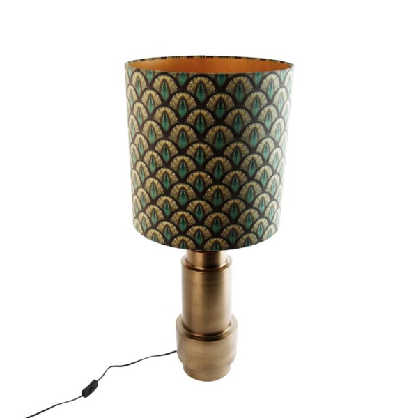Tafellamp brons velours kap pauw design 40 cm - bruut