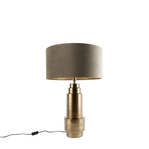 Tafellamp brons velours kap taupe met goud 50 cm - Bruut