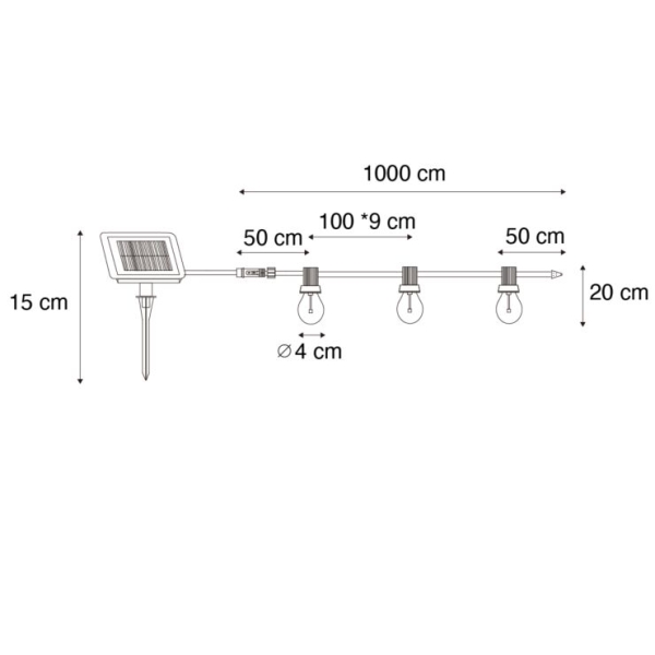 Buiten lichtslinger 10 m incl. LED 10-lichts RGBW solar - Russell