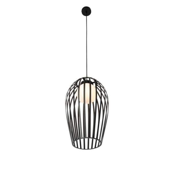 Design hanglamp zwart met opaal IP44 - Angela