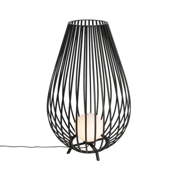 Design vloerlamp zwart met opaal 110 cm IP44 - Angela