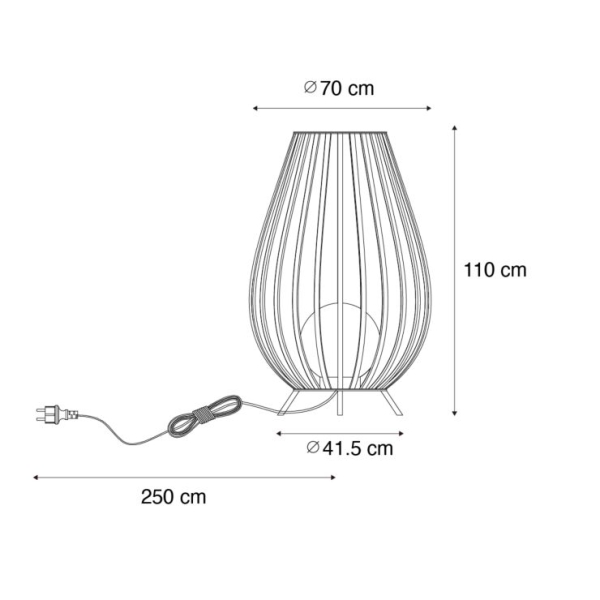 Design vloerlamp zwart met opaal 110 cm IP44 - Angela