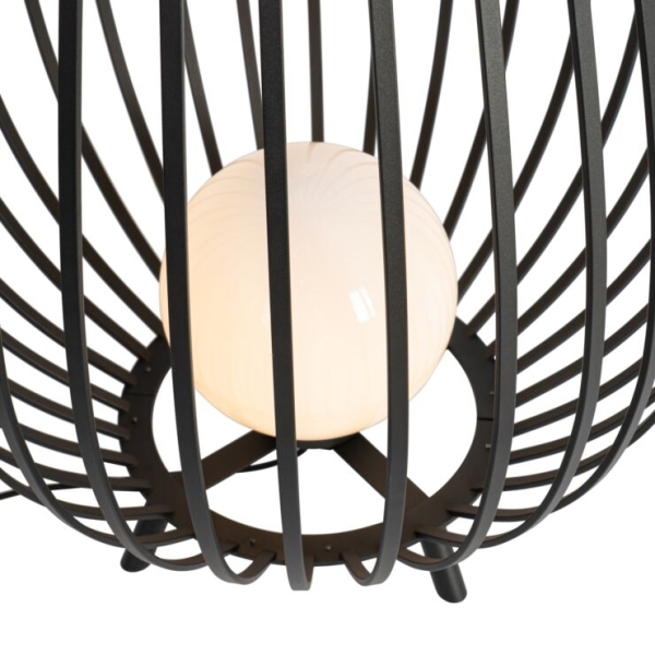 Design vloerlamp zwart met opaal 110 cm IP44 - Angela