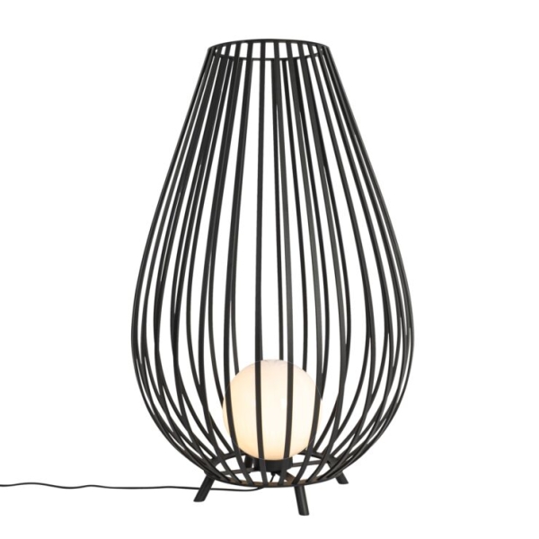 Design vloerlamp zwart met opaal 110 cm IP44 - Angela