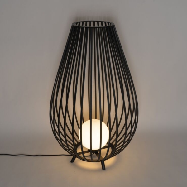 Design vloerlamp zwart met opaal 110 cm IP44 - Angela