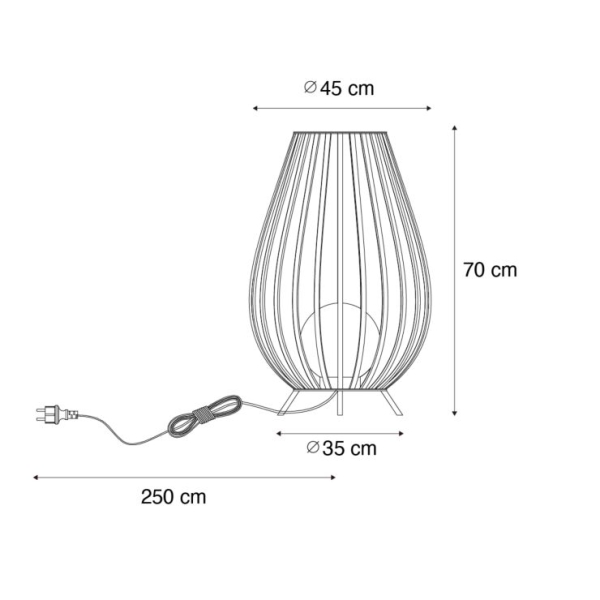 Design vloerlamp zwart met opaal 70 cm IP44 - Angela