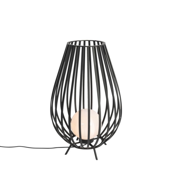 Design vloerlamp zwart met opaal 70 cm IP44 - Angela