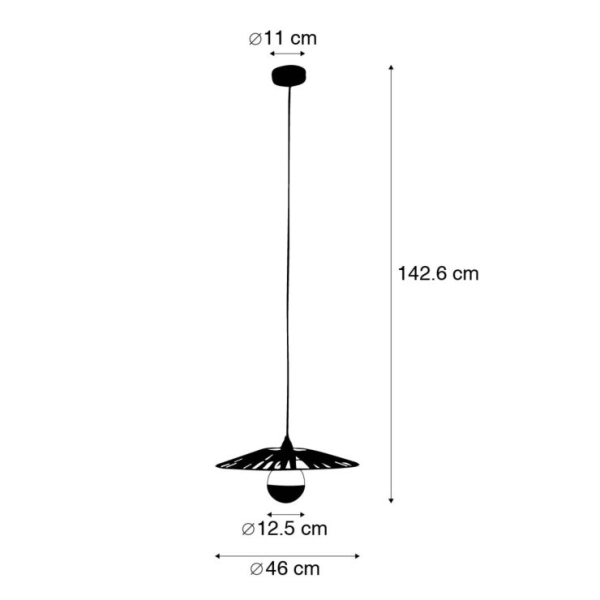 Hanglamp zwart 46 cm incl. G125 kopspiegel zwart dimbaar - Leia