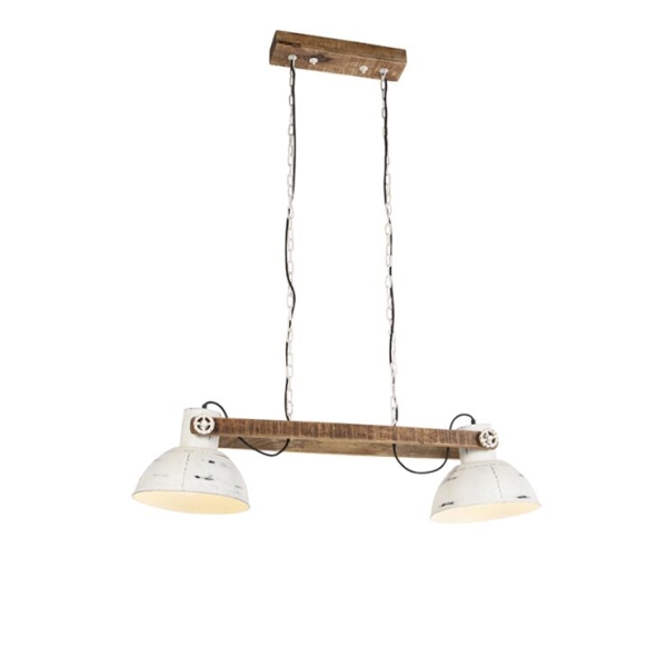 Industriële hanglamp wit met mango hout 2-lichts - Mangoes