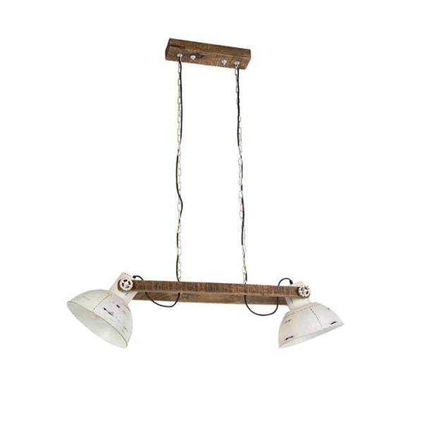 Industriele hanglamp wit met mango hout 2 lichts Mangoes 14