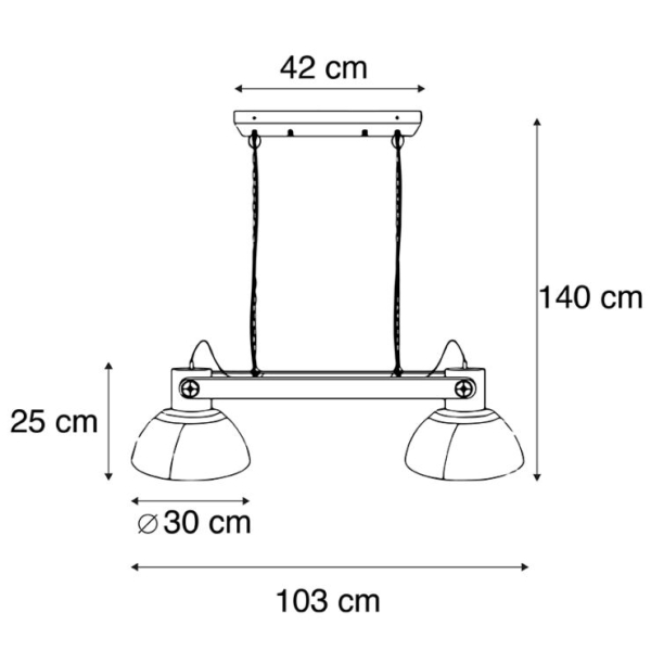 Industriële hanglamp wit met mango hout 2-lichts - Mangoes