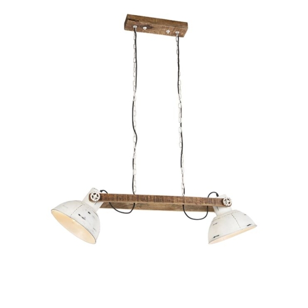 Industriële hanglamp wit met mango hout 2-lichts - Mangoes