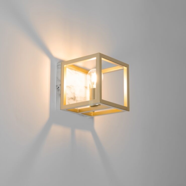 Industriële wandlamp goud met marmer - Cage