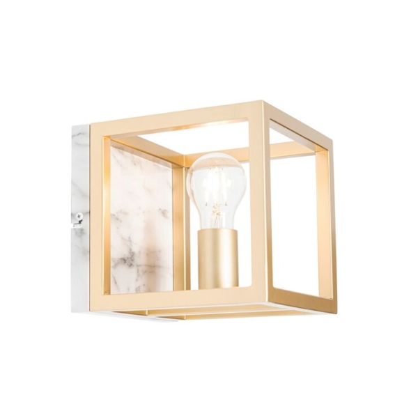 Industriële wandlamp goud met marmer - Cage