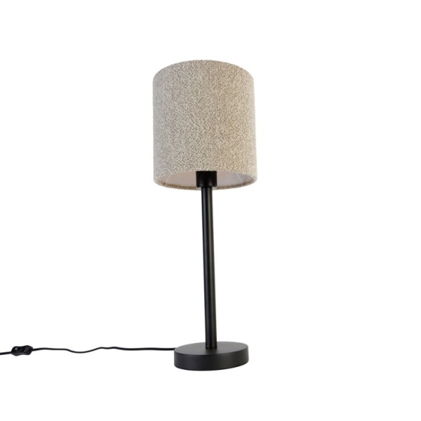 Moderne tafellamp zwart met boucle kap taupe 20 cm - Simplo